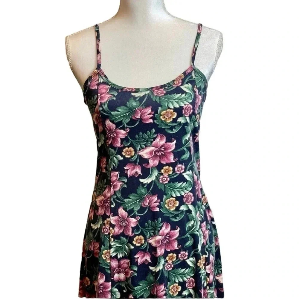 VTG No Boundaries Summer Dress 90s Floral Tie Back Spaghetti Strap SZ Medium - Picture 2 of 12